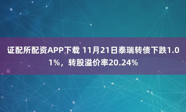 证配所配资APP下载 11月21日泰瑞转债下跌1.01%，转股溢价率20.24%